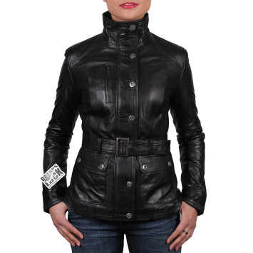 Ladies Black Leather Biker Jacket - Silic