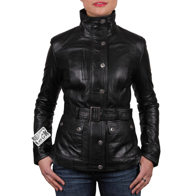 Ladies Black Leather Biker Jacket - Silic