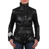 Ladies Black Leather Biker Jacket - Silic