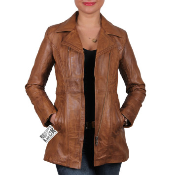 Ladies Tan Leather Biker Jacket - Mellisa