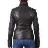 Ladies Black Leather Long Jacket - Elfie
