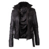Ladies Black Leather Long Jacket - Elfie