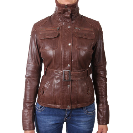 Ladies Brown Leather Jacket - Elfie