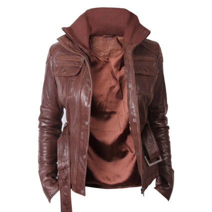 Ladies Brown Leather Jacket - Elfie
