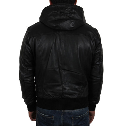 Men’s Burgundy Leather Hooded Jacket - Troy