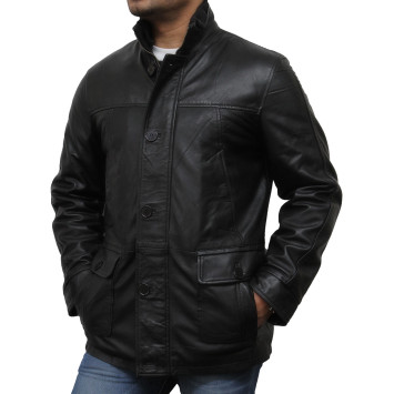 Men's Black Leather Biker Jacket - Mathew