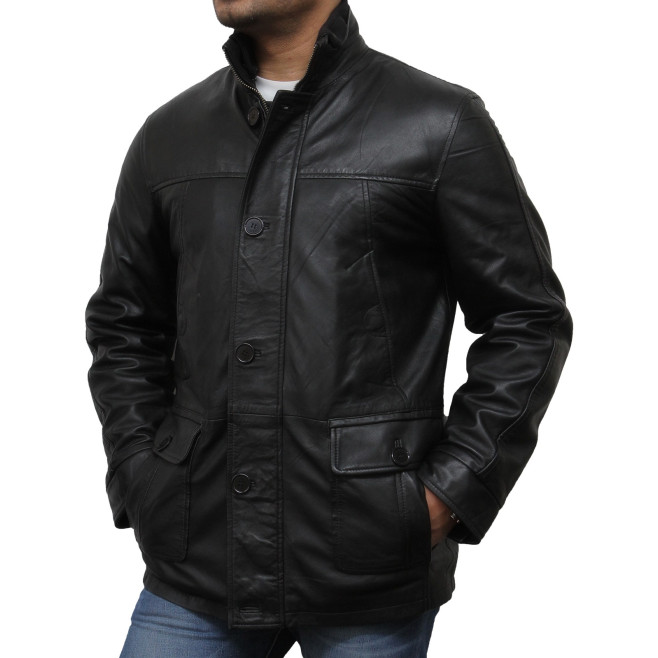 Men's Black Leather Biker Jacket - Mathew