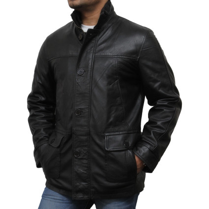 Men's Black Leather Biker Jacket - Mathew