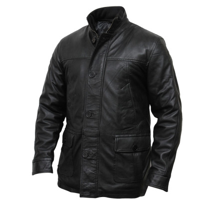 Men's Black Leather Biker Jacket - Mathew