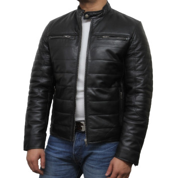 Mens Black Leather Biker Jacket - Marsh