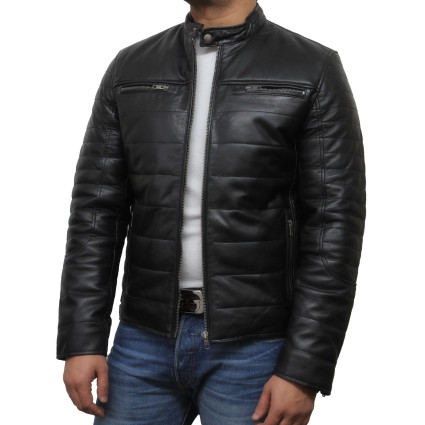 Mens Black Leather Biker Jacket - Marsh
