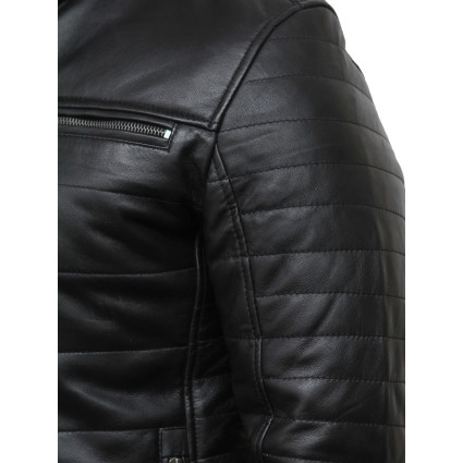 Mens Black Leather Biker Jacket - Marsh