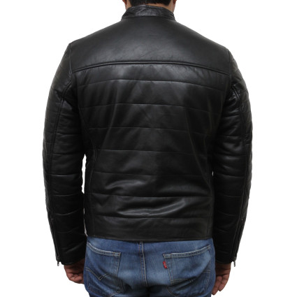 Mens Black Leather Biker Jacket - Marsh