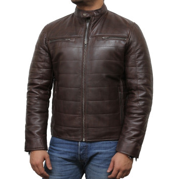 Mens Black Leather Biker Jacket - Marsh