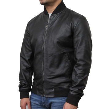 Mens Black Leather Jacket - Bret
