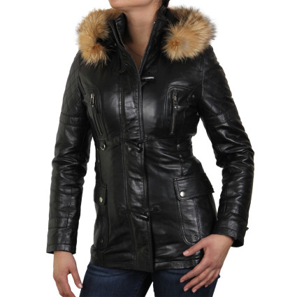 Womens Black Biker leather Jacket- Alex 