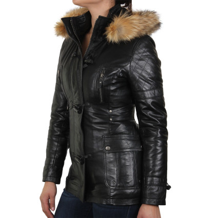 Womens Black Biker leather Jacket- Alex 