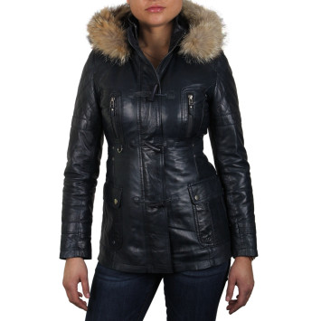 Womens Black Biker Leather Jacket-Brenda