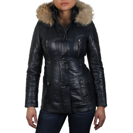Womens Black Biker Leather Jacket-Brenda