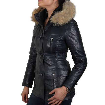 Womens Black Biker Leather Jacket-Brenda