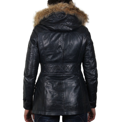 Womens Black Biker Leather Jacket-Brenda