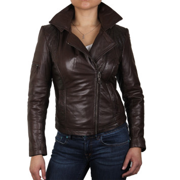 Womens  Black Biker Leather Jacket - Carol 