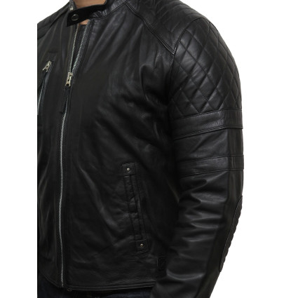 Men's Leather Biker Jacket Black - Cary