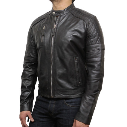 Men's Leather Biker Jacket Brown - Cary
