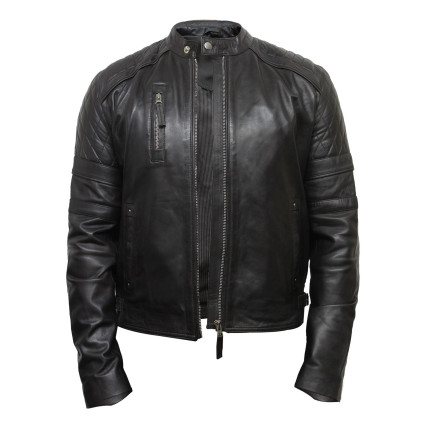 Men's Leather Biker Jacket Brown - Cary