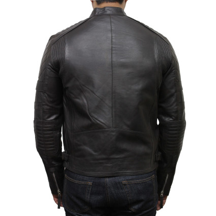 Men's Leather Biker Jacket Brown - Cary