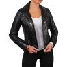 Ladies Black Leather Biker Jacket - Kristy