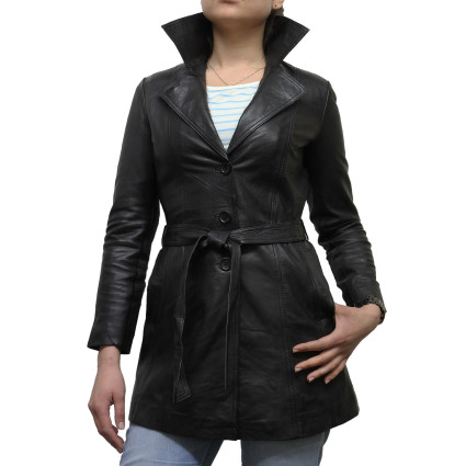 Ladies Black Leather Blazer Jacket - West