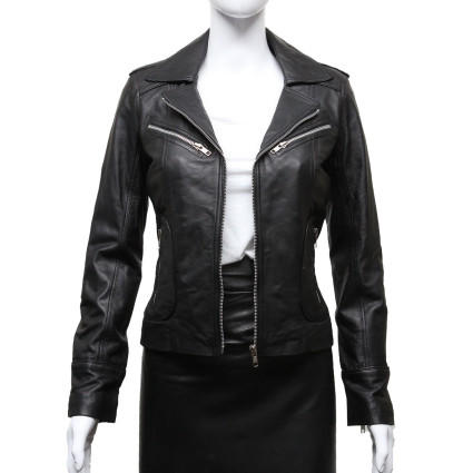 Ladies Women's Black Vintage Real Leather Biker Jacket-Hannah