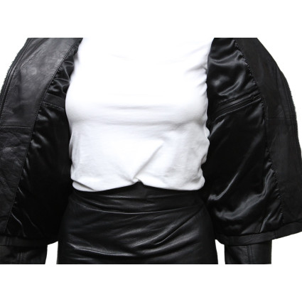 Ladies Women's Black Vintage Real Leather Biker Jacket-Hannah