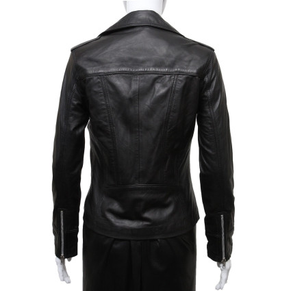 Ladies Women's Black Vintage Real Leather Biker Jacket-Hannah