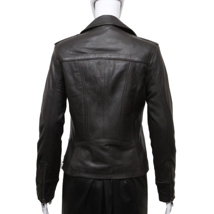 Ladies Women's Brown Vintage Real Leather Biker Jacket-Hannah