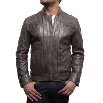 Men's Brown Leather Biker Jacket Iconic Style- Bryan