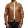 Men's Tan  Leather Biker Jacket Iconic Style- Bryan