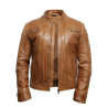 Men's Tan  Leather Biker Jacket Iconic Style- Bryan