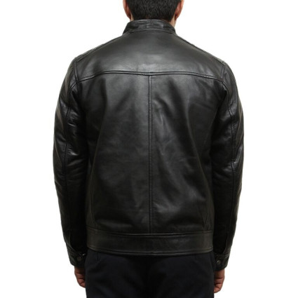 Mens Black Leather Biker Jacket Crinkle Retro - Derek