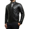 Mens Black Leather Biker Jacket Crinkle Retro - Derek