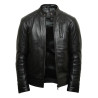 Mens Black Leather Biker Jacket Crinkle Retro - Derek