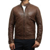 Mens Brown Leather Biker Jacket Crinkle Retro - Derek