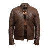 Mens Brown Leather Biker Jacket Crinkle Retro - Derek