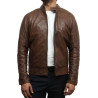 Mens Brown Leather Biker Jacket Crinkle Retro - Derek