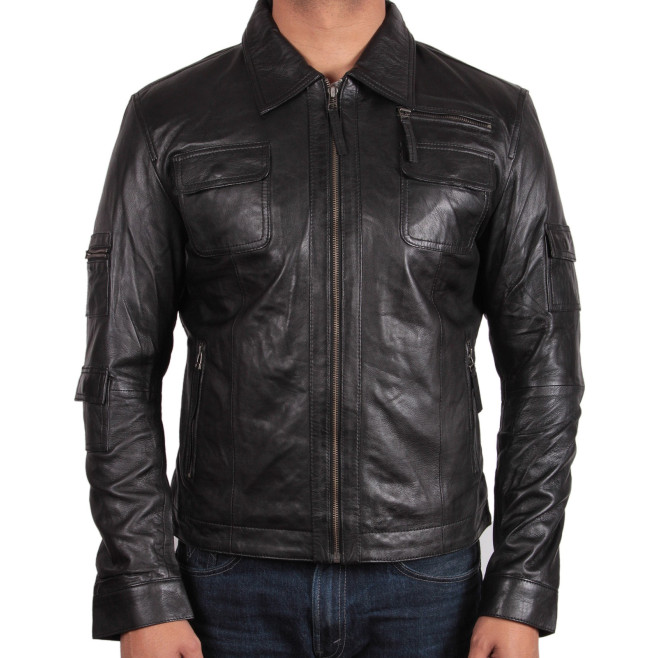 Men's Tan Leather Jacket - Morgan