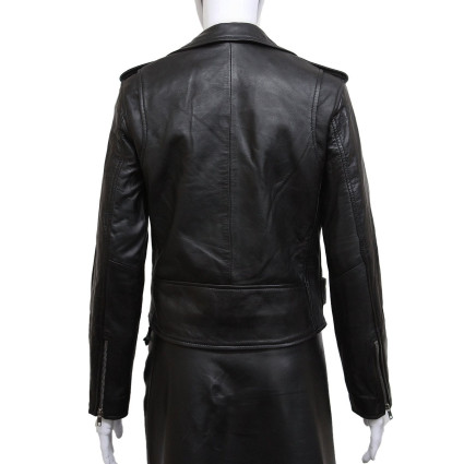 Ladies Black Fitted Bikers Style Vintage Rock-HEDY