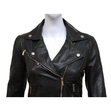 Ladies Black Fitted Bikers Style Vintage Rock-HEDY