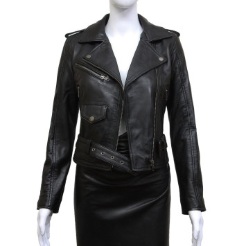 Ladies Black Fitted Bikers Style Vintage Rock-HEDY