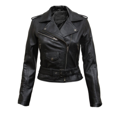 Ladies Black Fitted Bikers Style Vintage Rock-HEDY
